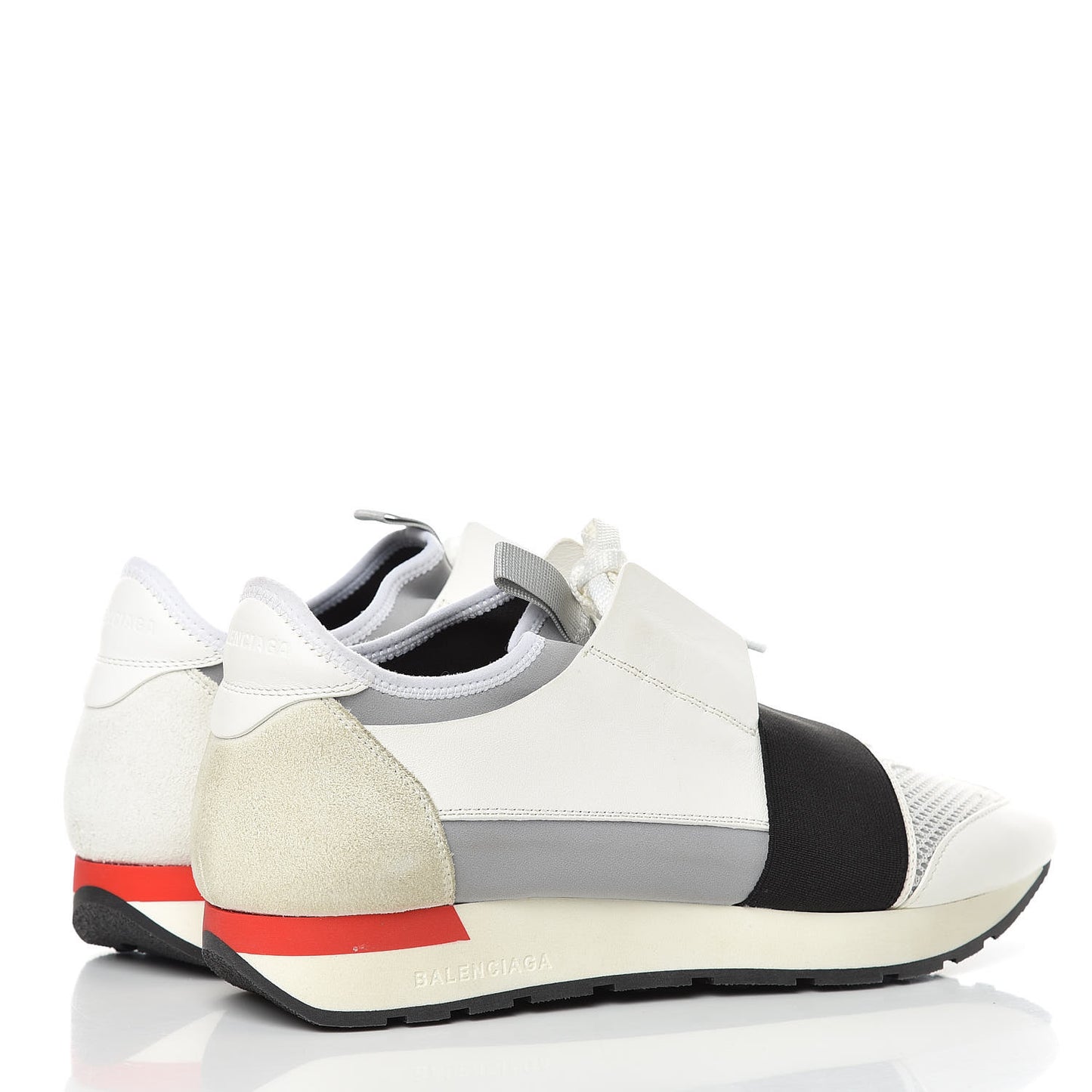 Mesh Calfskin Neoprene Suede Mens Race Runner Sneakers 41 White Black Gris