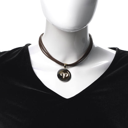 Bulgari 18K Yellow Gold Stainless Steel Leather Tondo Aries Zodiac Pendant Necklace 2 of 4