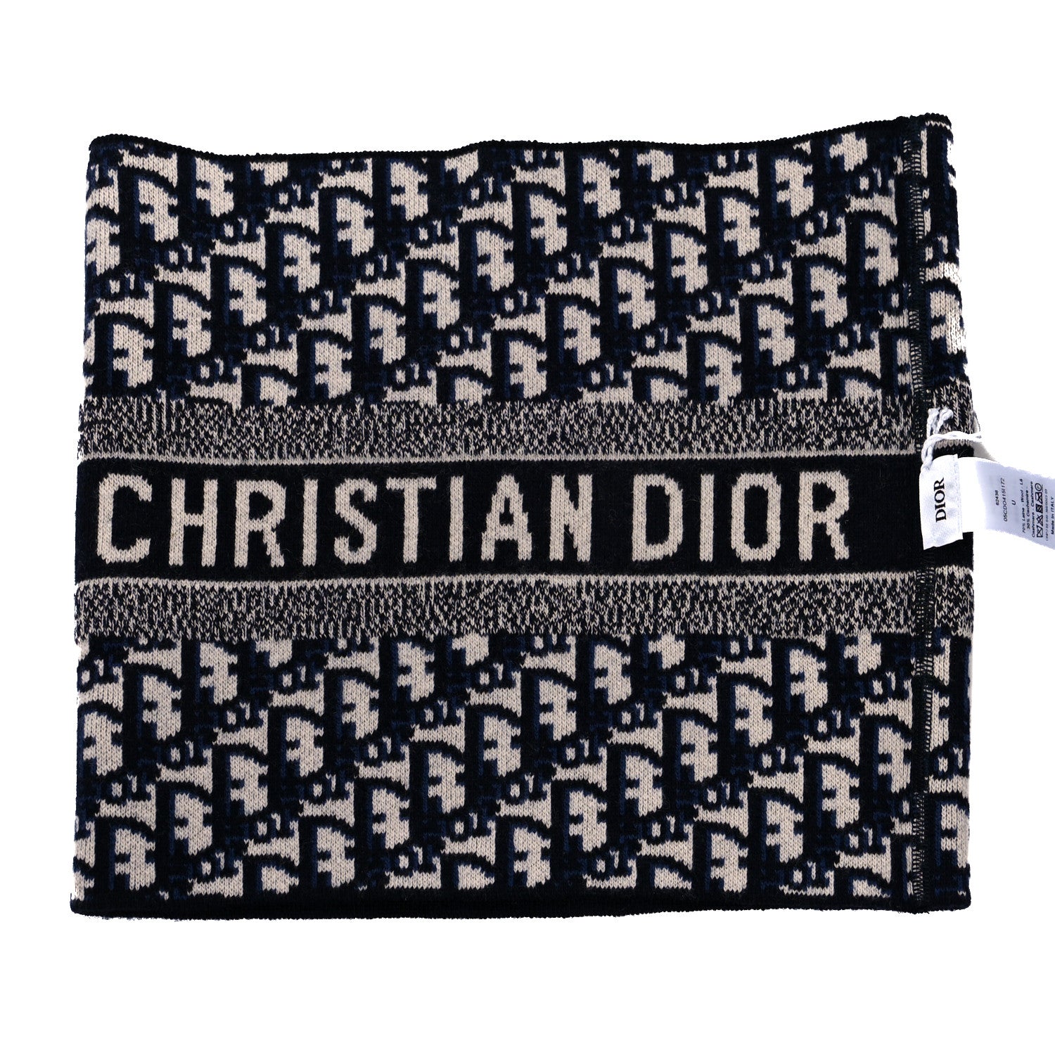 Christian Dior Wool Cashmere Reversible Oblique Snood Blue White 3 of 5