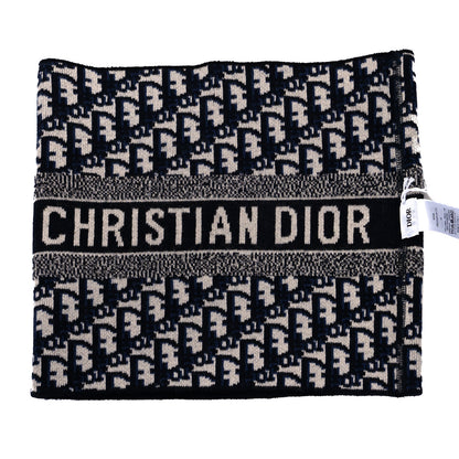 Christian Dior Wool Cashmere Reversible Oblique Snood Blue White 3 of 5