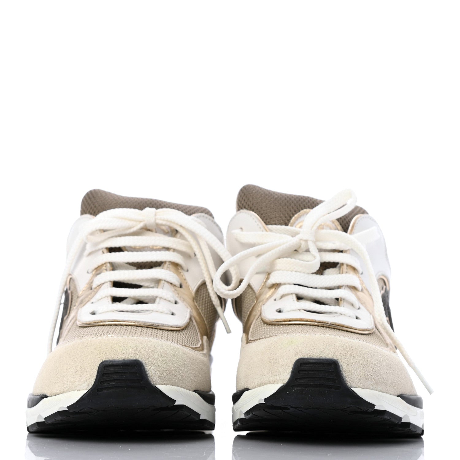 Chanel Suede Calfskin CC Sneakers 37.5 Beige Gold 2 of 10