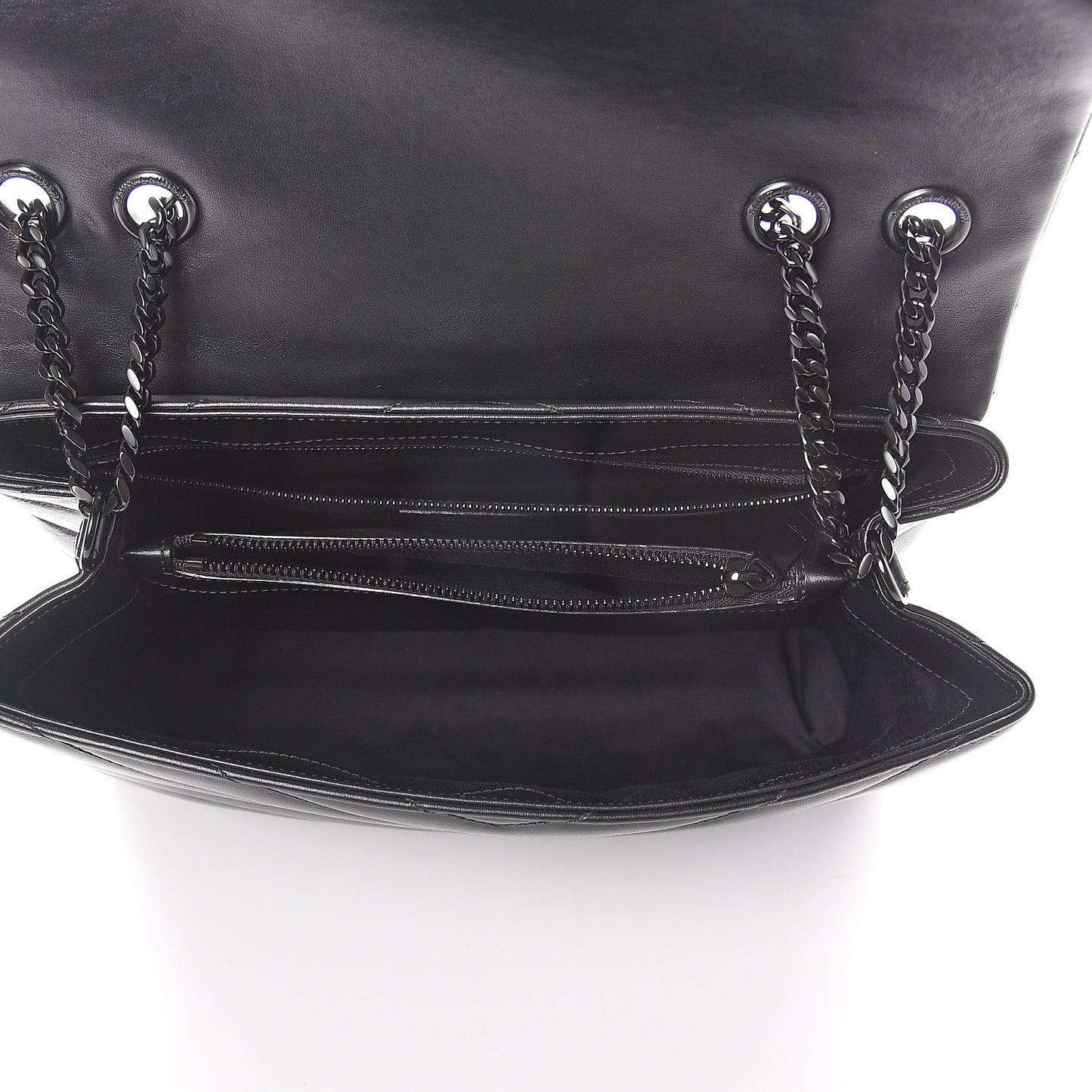 Calfskin Y Quilted Monogram Medium Loulou Chain Satchel Black