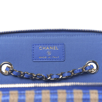 Chanel Raffia Jute Striped Small Vanity Case With Chain Blue Beige 6 of 11