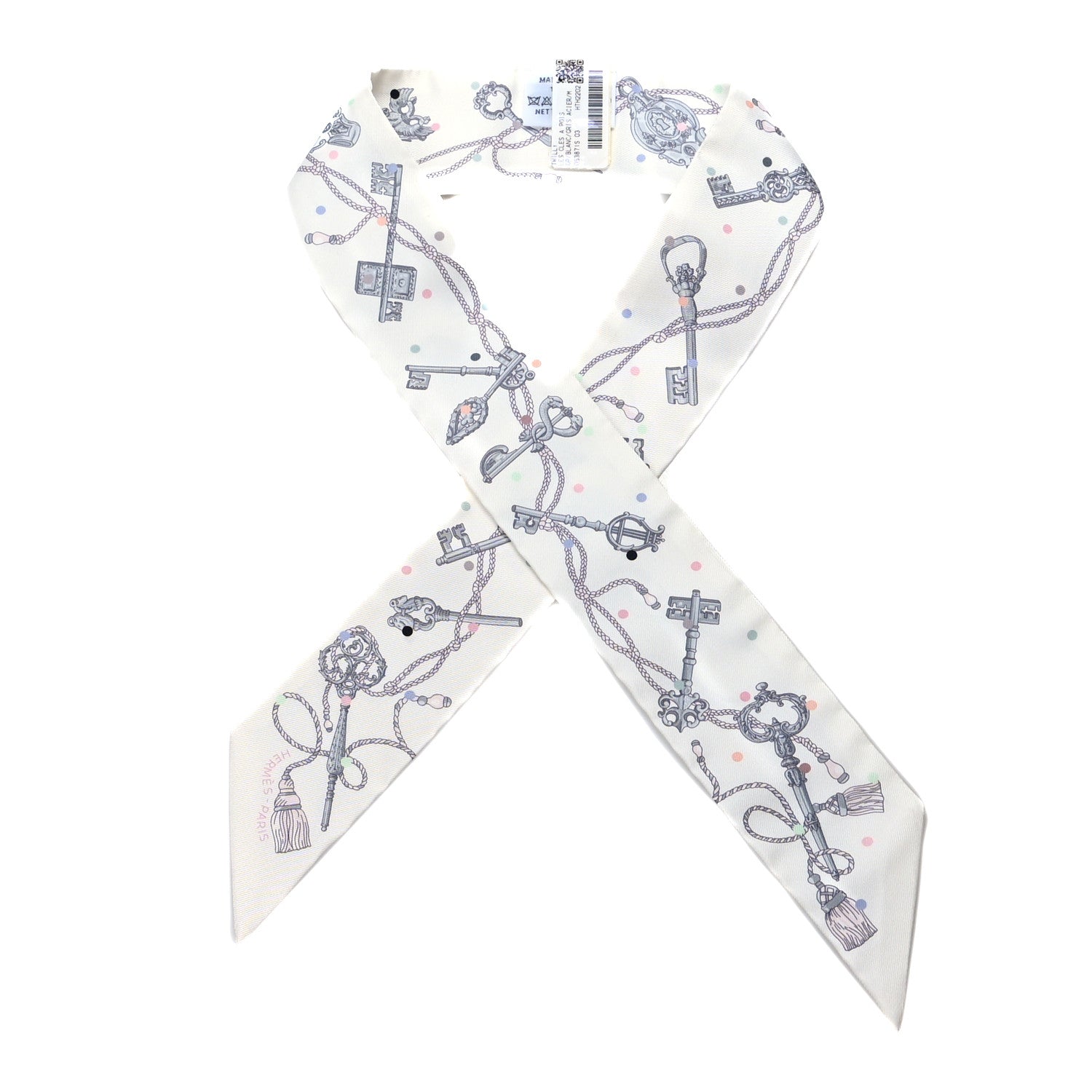 Hermes Silk Les Cles A Pois Twilly White Gris Acier 1 of 3