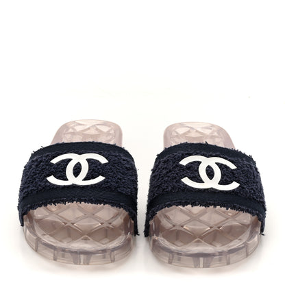 Chanel PVC Transparent Fabric CC Flat Slide Sandals 36 Navy 3 of 9
