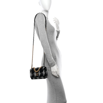 Chanel Tweed Quilted Chanel 19 Wallet On Chain WOC Black White 2 of 12