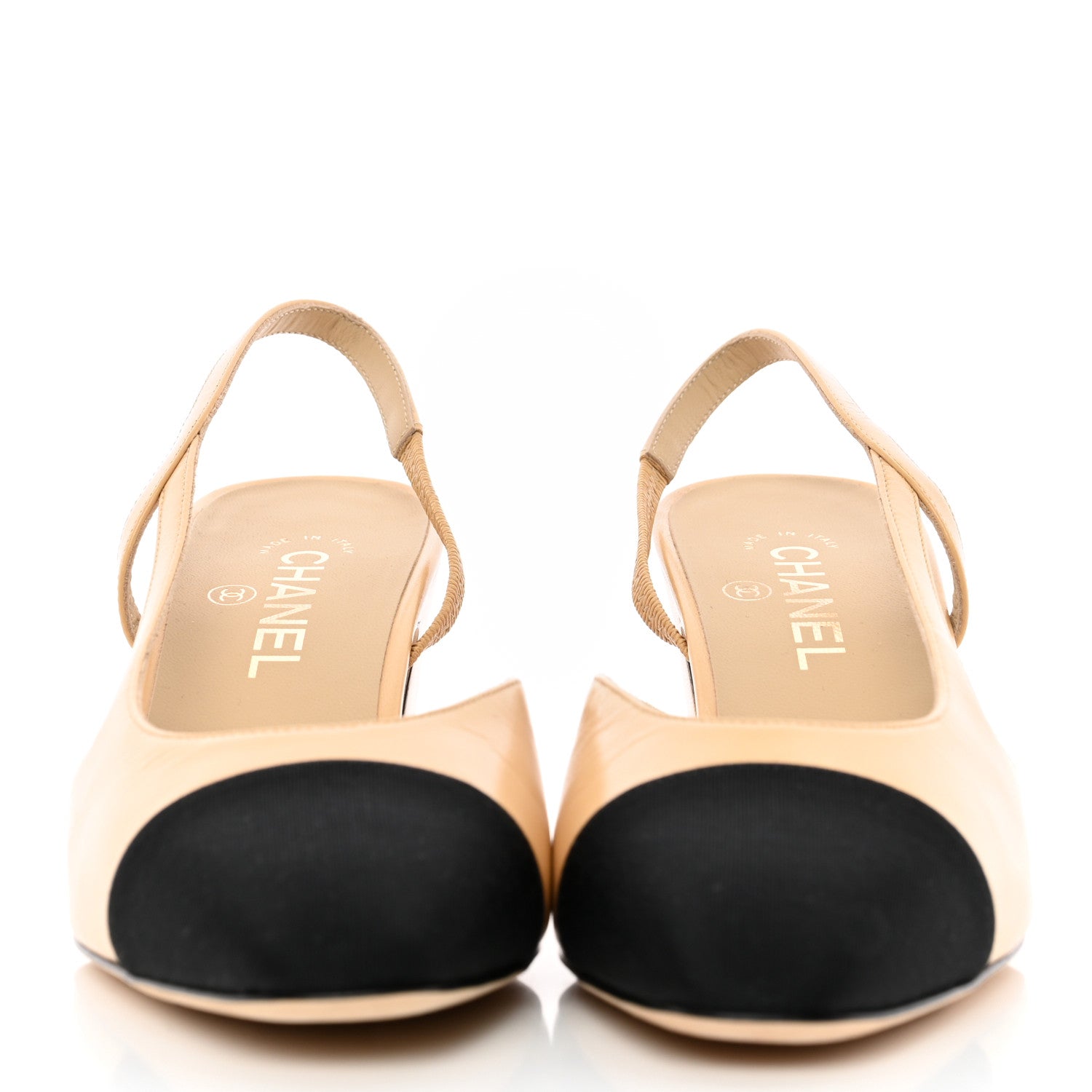Chanel Goatskin Grosgrain Cap Toe CC Slingback Pumps 41 Beige Black 2 of 15