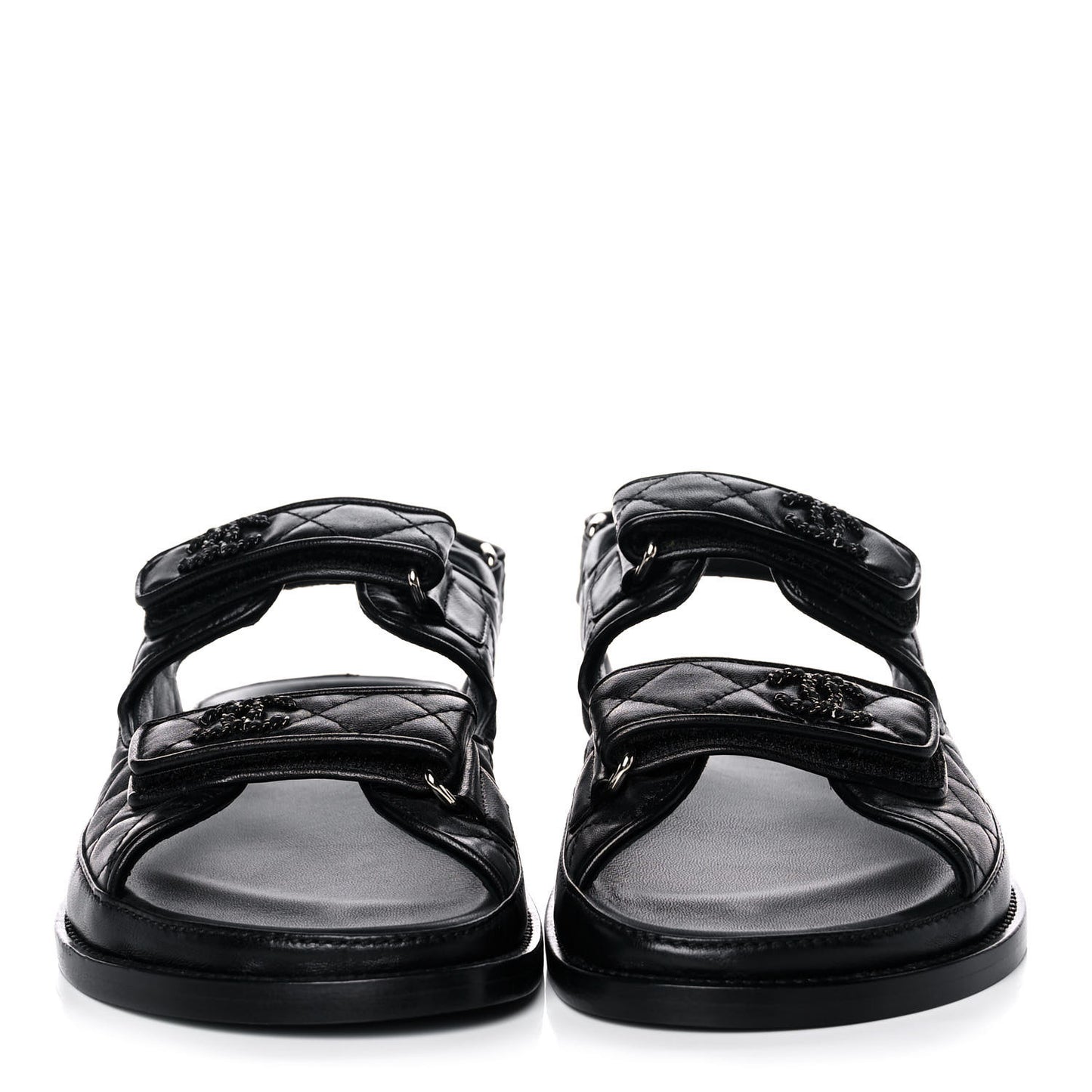 Lambskin Quilted Velcro Dad Sandals 39 So Black
