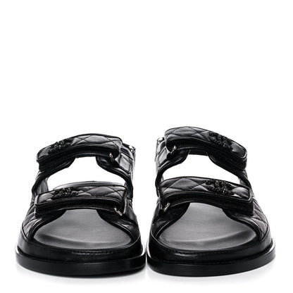 Chanel Lambskin Quilted Velcro Dad Sandals 39 So Black 2 of 10
