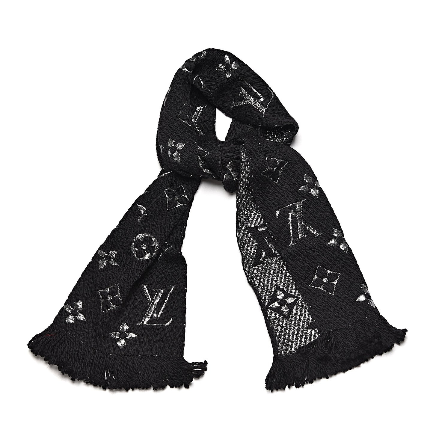 Wool Silk Logomania Shine Scarf Black
