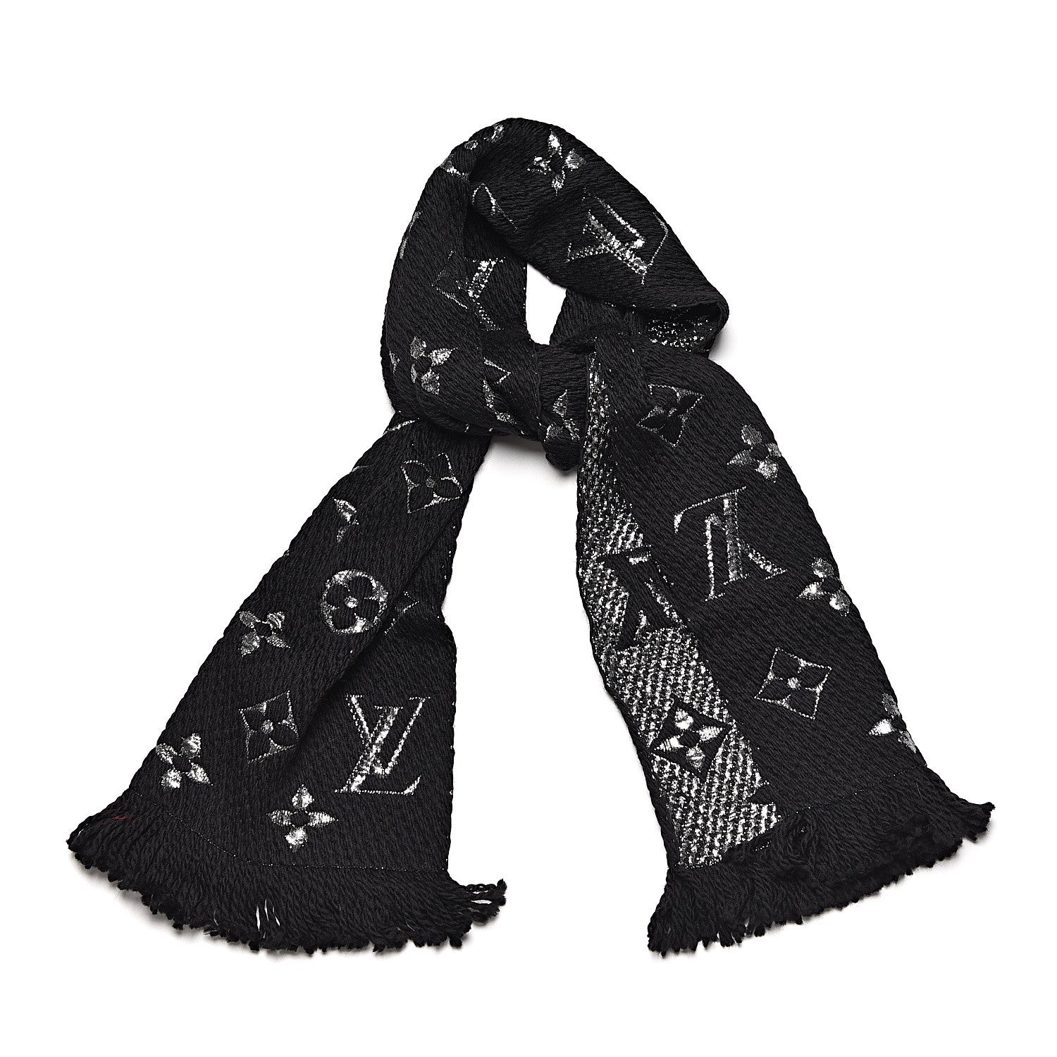 Louis Vuitton Wool Silk Logomania Shine Scarf Black 1 of 6