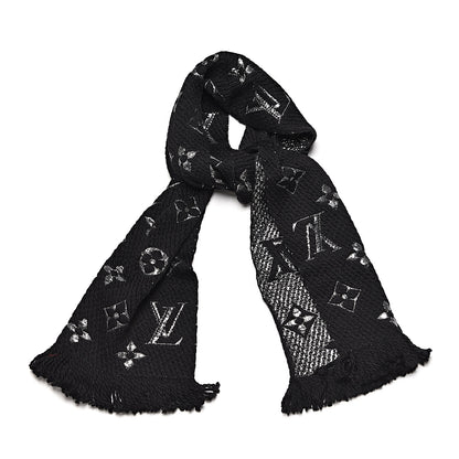 Louis Vuitton Wool Silk Logomania Shine Scarf Black 1 of 6