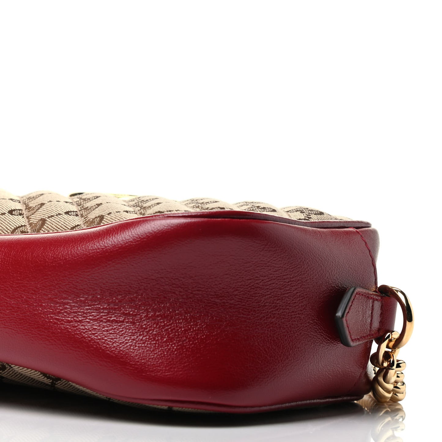 Monogram Azalea Calfskin Matelasse Diagonal Small GG Marmont Chain Shoulder Bag Beige Ebony New Cherry Red