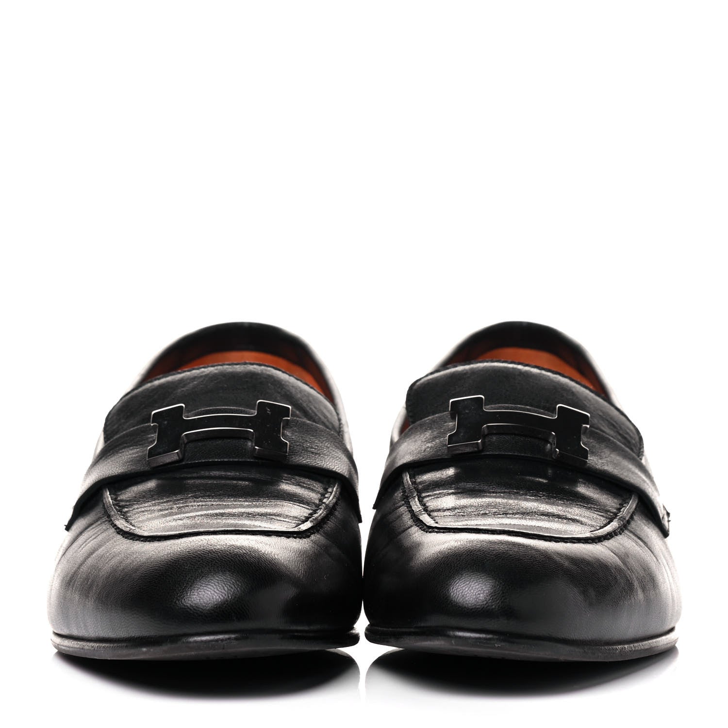 Hermes Goatskin Womens Paris Loafers 38.5 Black 2 of 7