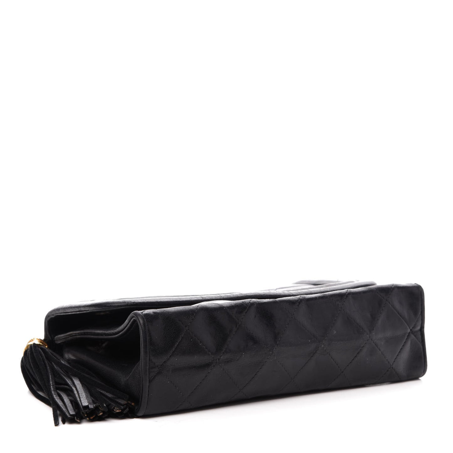 Lambskin Quilted Tassel Shoulder Flap Bag Black