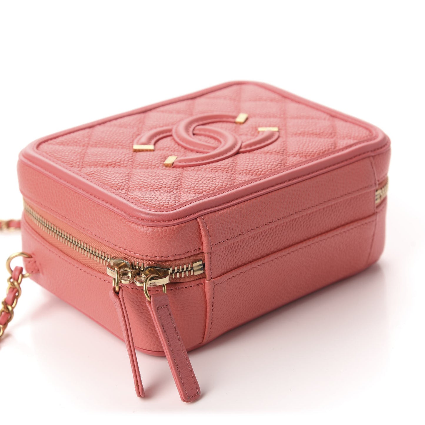 Caviar Quilted Small CC Filigree Vanity Case Coral