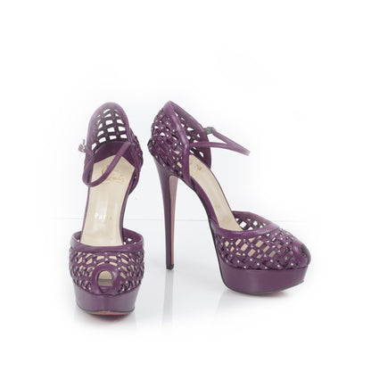Christian Louboutin Studded Peep Toe Platform Pumps 37.5 Purple 1 of 6
