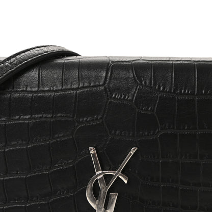 Saint Laurent Calfskin Crocodile Embossed Kate Monogram Tassel Chain Wallet Black Black 7 of 9