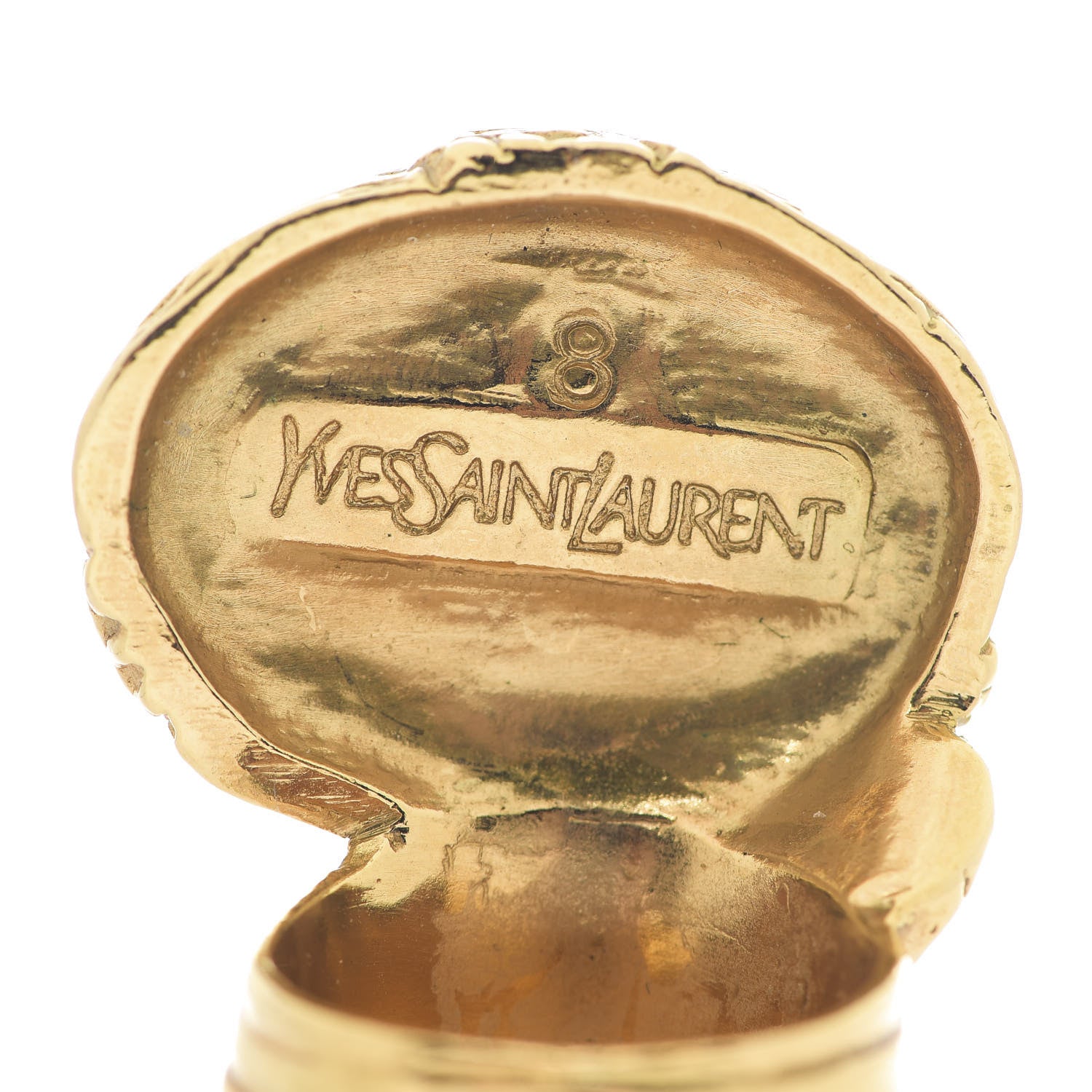 Saint Laurent Glass Cabochon Arty Ovale Ring 8 Gold Turquoise 4 of 5
