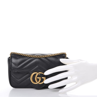 Gucci Calfskin Matelasse Super Mini GG Marmont Shoulder Bag Black 3 of 10