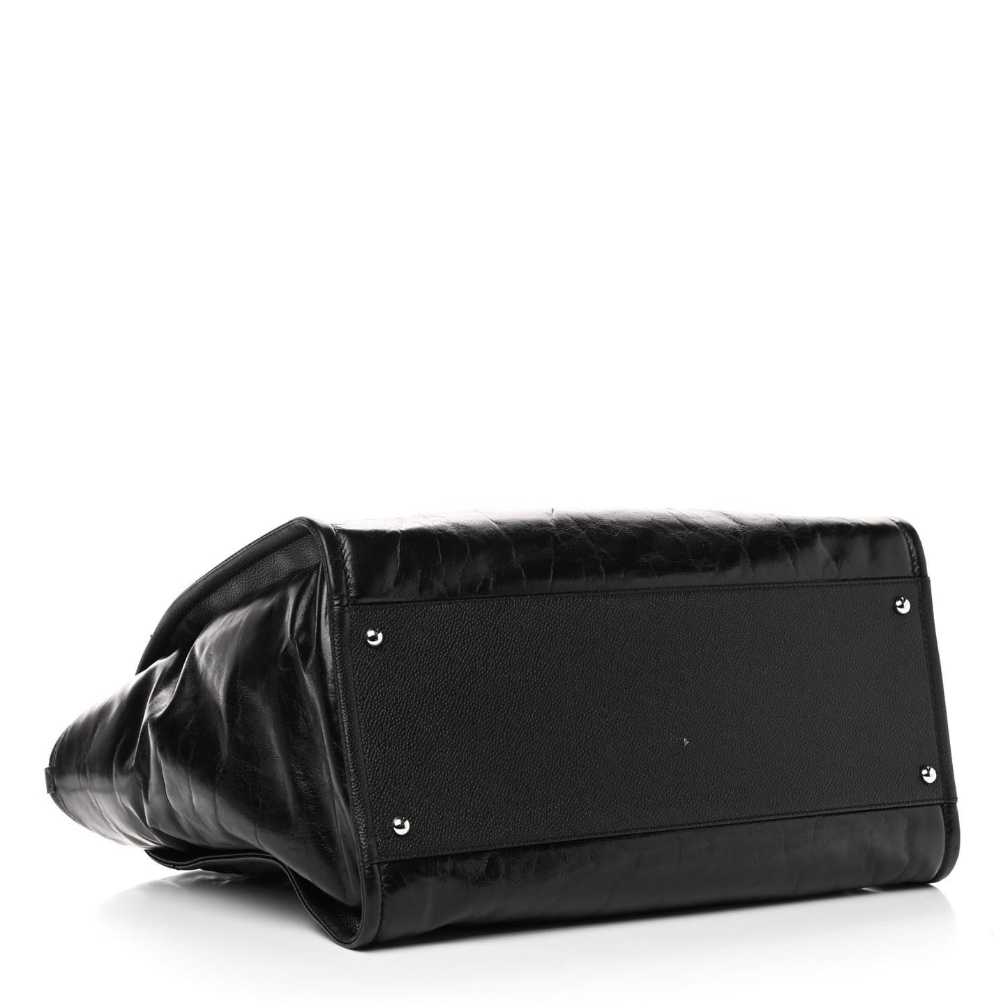 Glazed Calfskin Large Deauville Tote Black