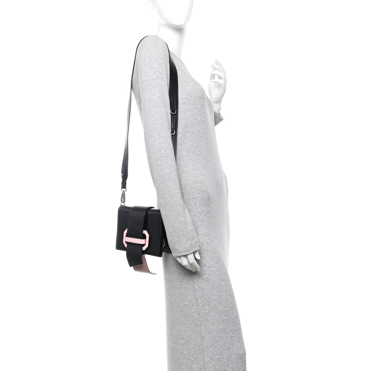 Prada City Calf Plex Ribbon Bag Black Rosa 2 of 9