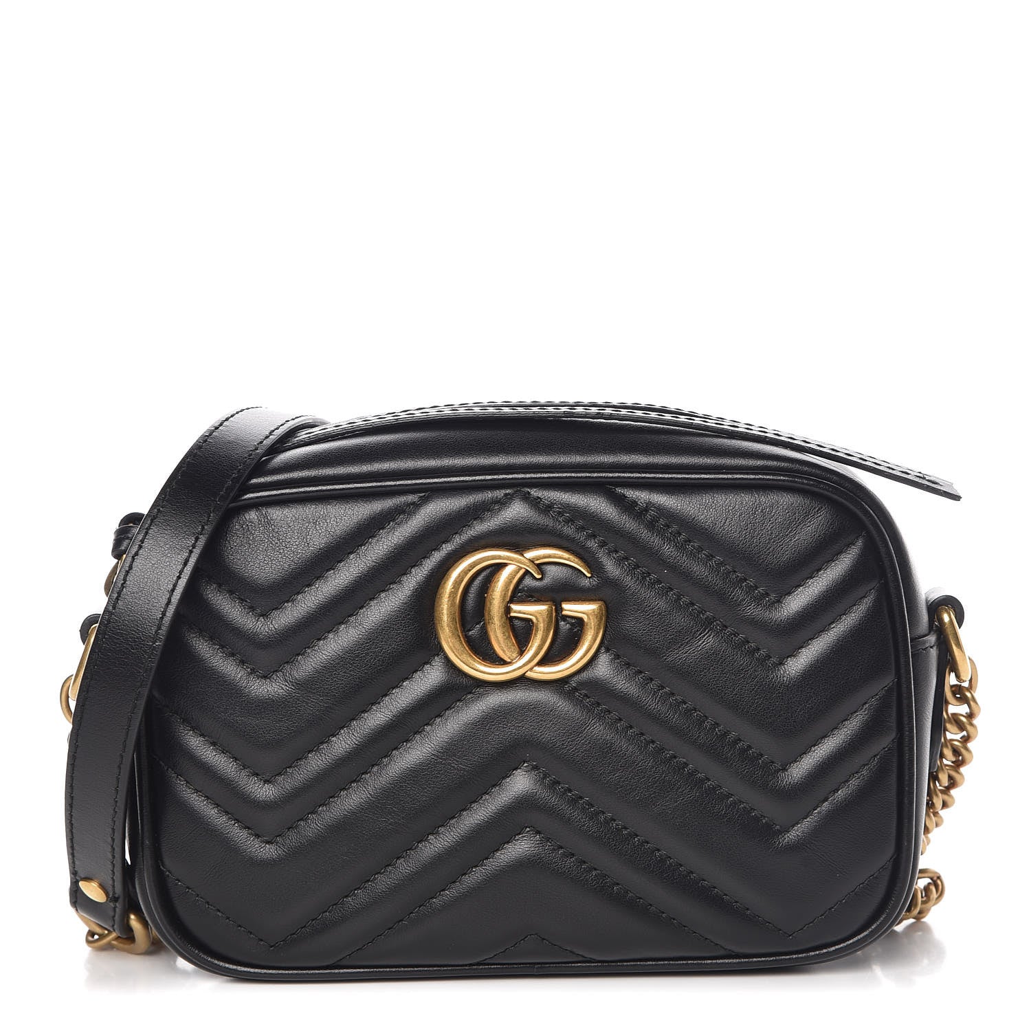 Gucci Calfskin Matelasse Mini GG Marmont Chain Shoulder Bag Black 1 of 8