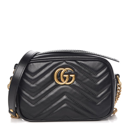 Gucci Calfskin Matelasse Mini GG Marmont Chain Shoulder Bag Black 1 of 8