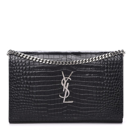 Saint Laurent Crocodile Embossed Calfskin Monogram Chain Wallet Black 1 of 8