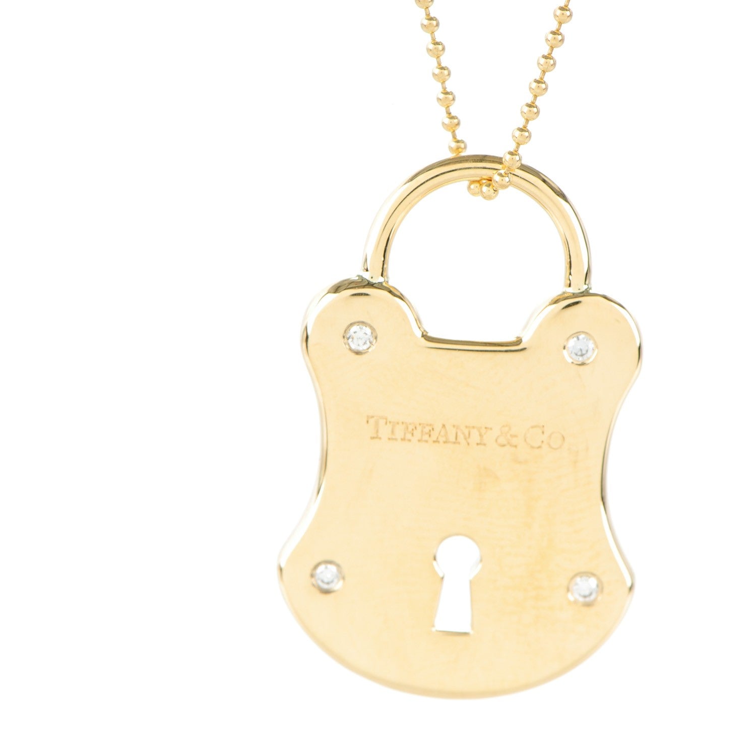 Tiffany 18K Yellow Gold Diamond Emblem Lock Pendant Necklace 3 of 7