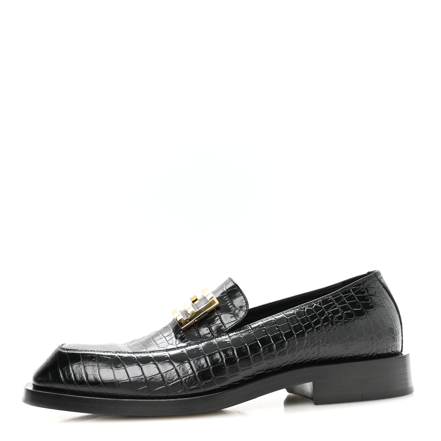 Crocodile Embossed Mens Baguette Loafers 8 Black