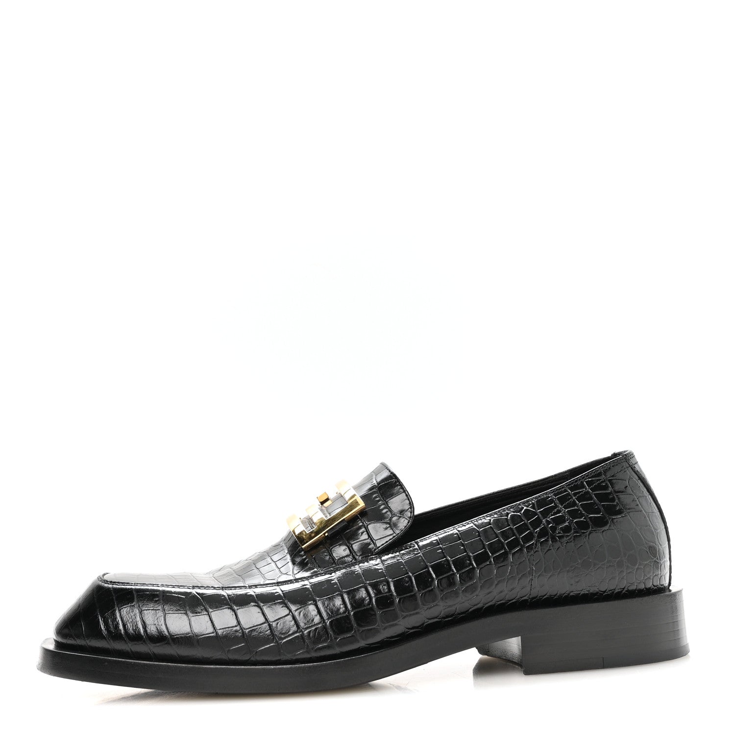 Fendi Crocodile Embossed Mens Baguette Loafers 8 Black 1 of 8