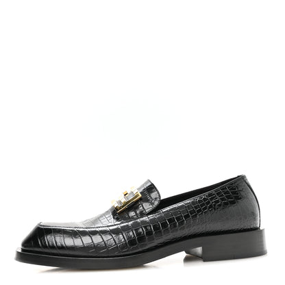 Fendi Crocodile Embossed Mens Baguette Loafers 8 Black 1 of 8