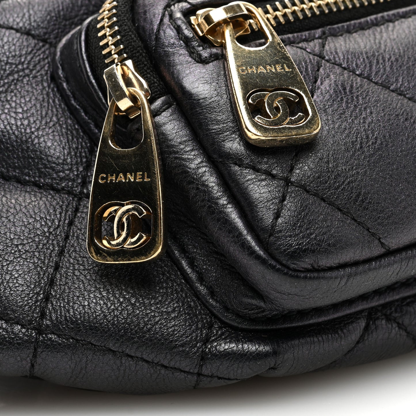 Iridescent Calfskin Quilted All About Waist Belt Bag Black