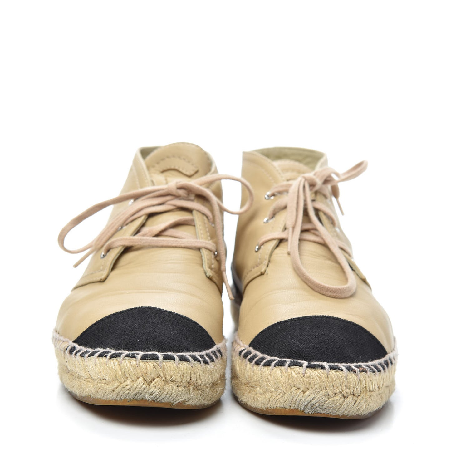 Lambskin Canvas Cap Toe Lace Up Espadrilles 38 Dark Beige Black