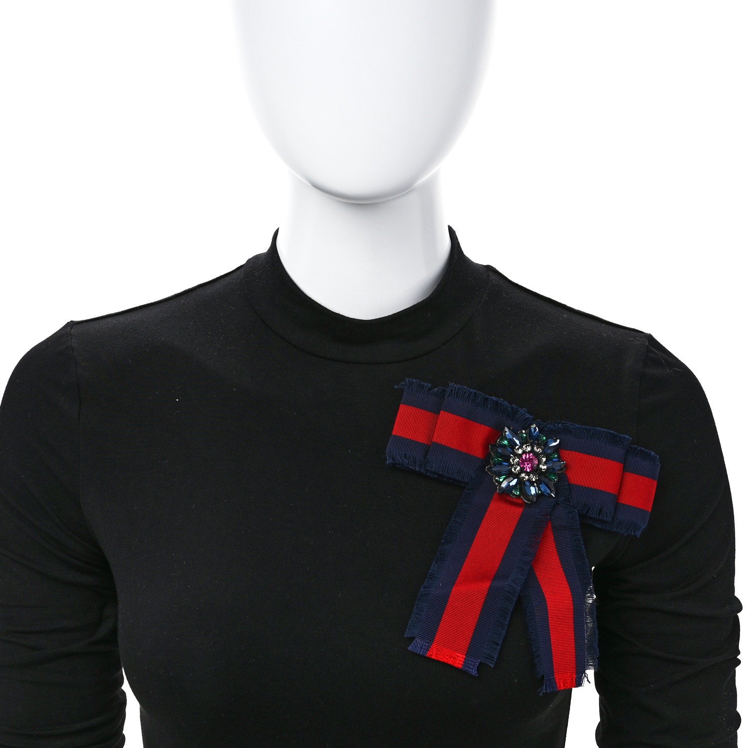 Gucci Grosgrain Web Crystal Bow Brooch Blue Red 2 of 4