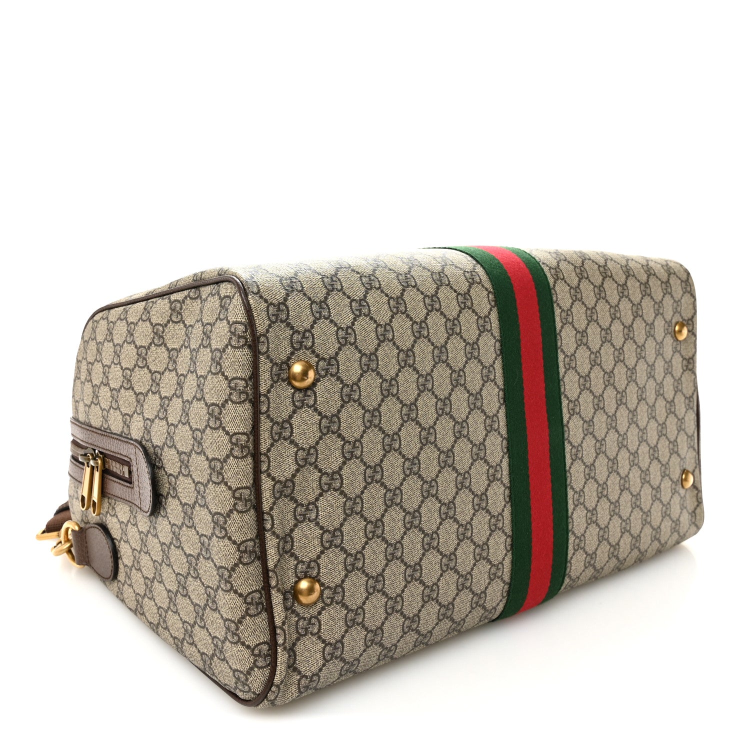 Gucci GG Supreme Monogram Textured Dollar Calfskin Web Medium Ophidia Carry-On Duffle Bag Beige Ebony New Acero 3 of 9