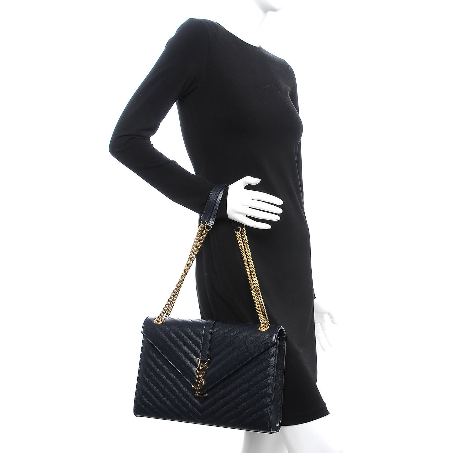 Grain De Poudre Matelasse Chevron Large Monogram Satchel Midnight Blue