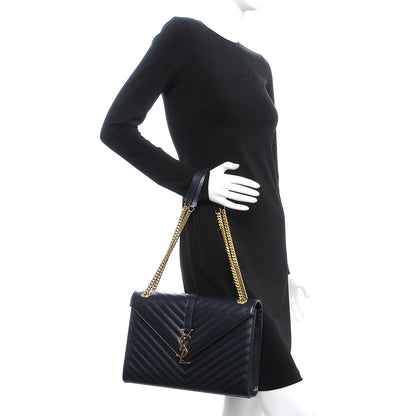 Saint Laurent Grain De Poudre Matelasse Chevron Large Monogram Satchel Midnight Blue 2 of 10