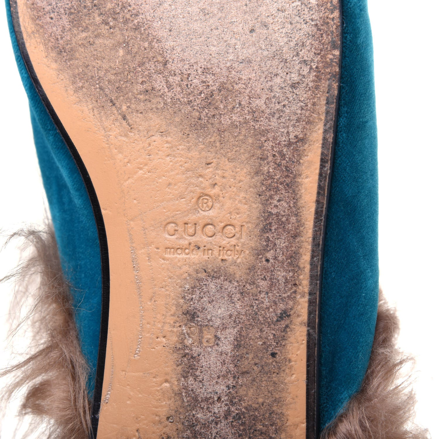 Gucci Velvet Fur Womens Princetown Slippers 38 Cyan 6 of 11