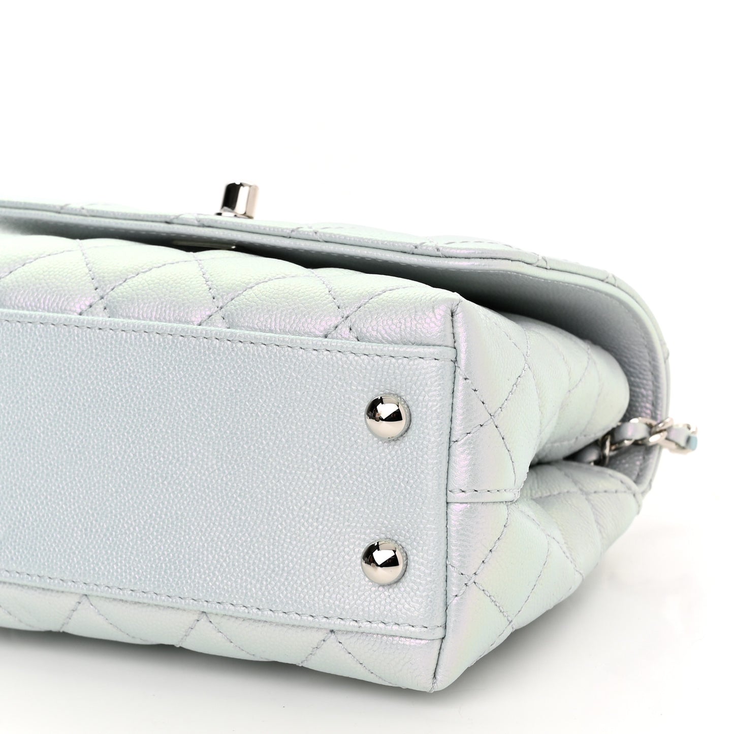 Iridescent Caviar Quilted Extra Mini Coco Handle Flap Light Blue