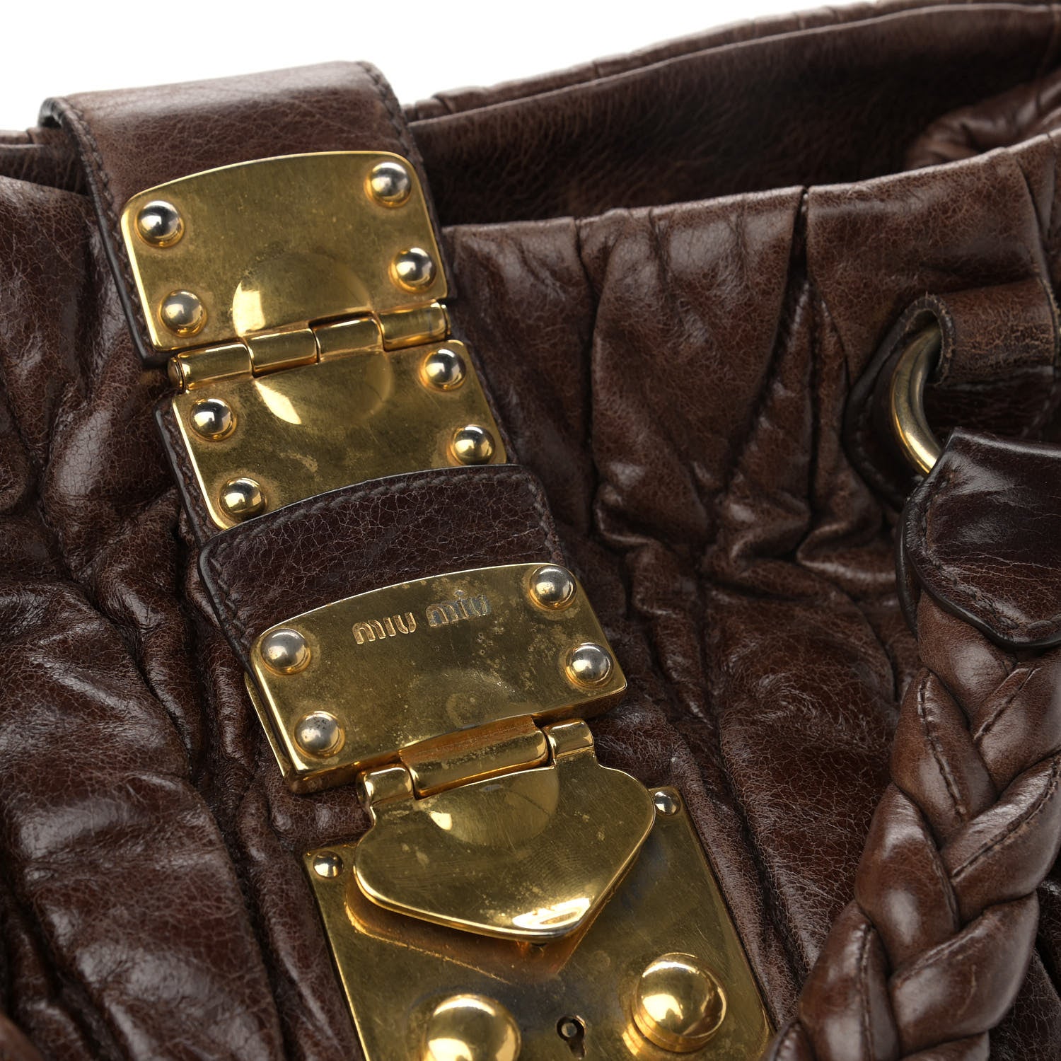 Miu Miu Nappa Matelasse Top Handle Satchel Brown 11 of 14