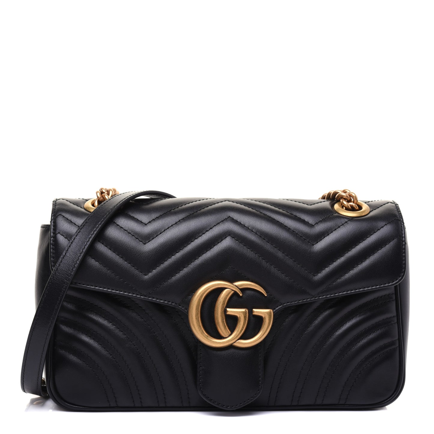 Calfskin Matelasse Small GG Marmont Shoulder Bag Black