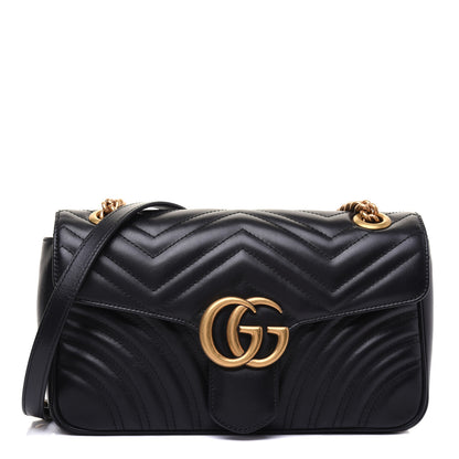 Gucci Calfskin Matelasse Small GG Marmont Shoulder Bag Black 1 of 19