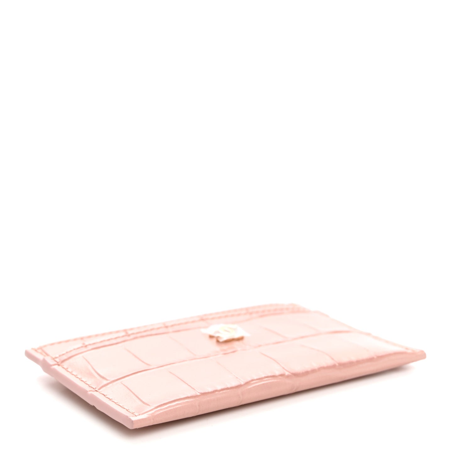 Calfskin Crocodile Embossed Crococo Card Holder Pink