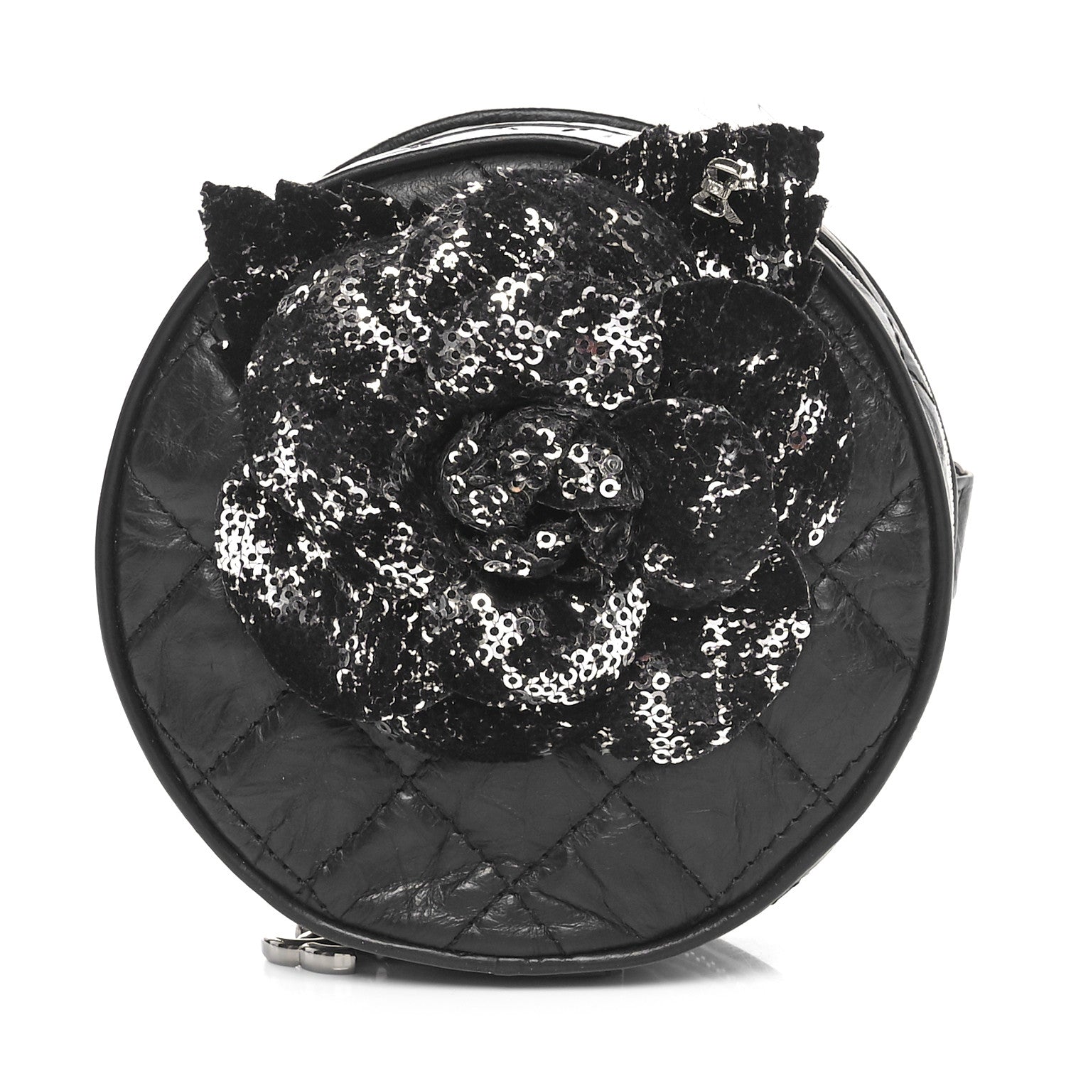 Chanel Aged Calfskin Sequin Quilted Camelia Clutch Black 1 of 11