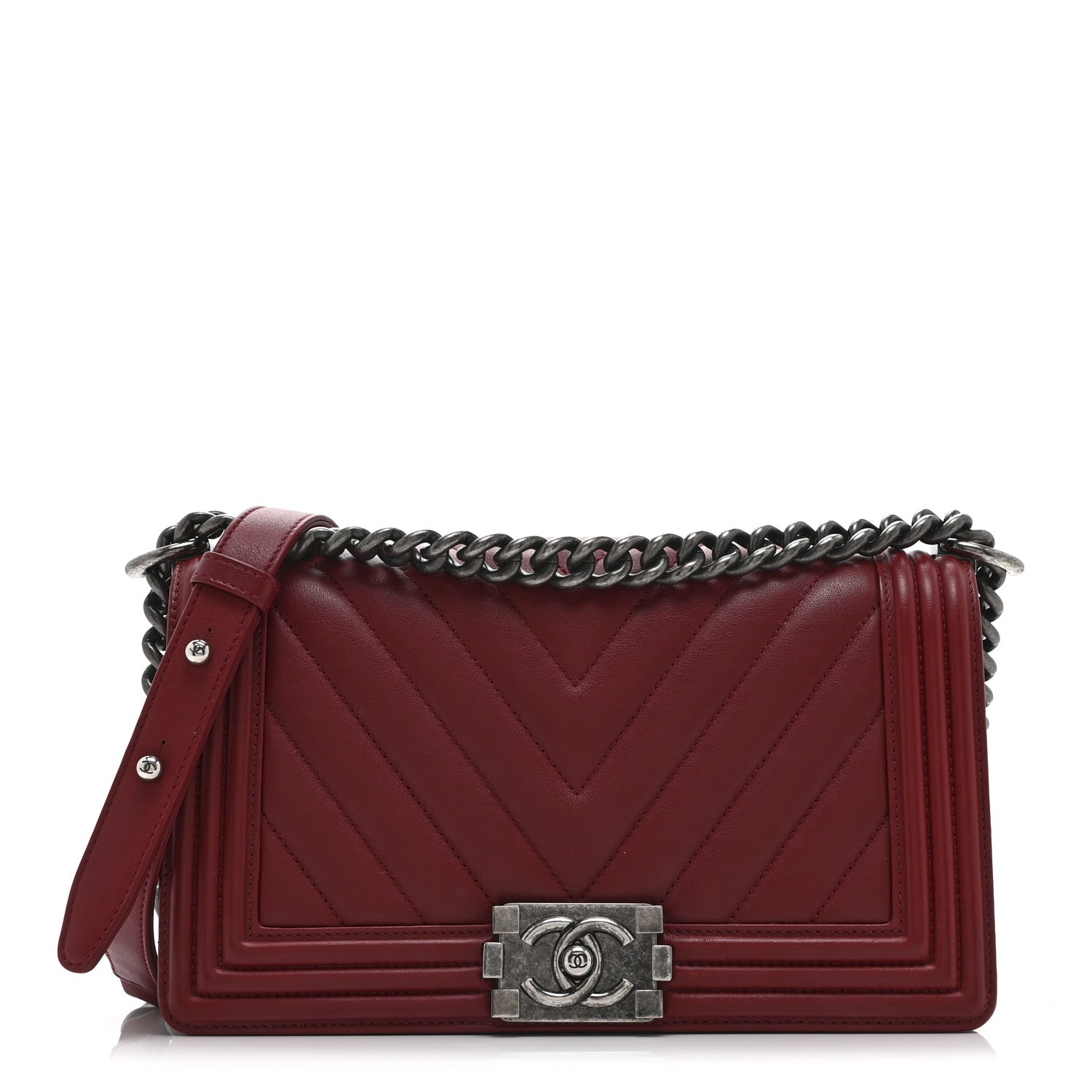 Chanel Calfskin Chevron Quilted Medium Boy Flap Red 1 of 20