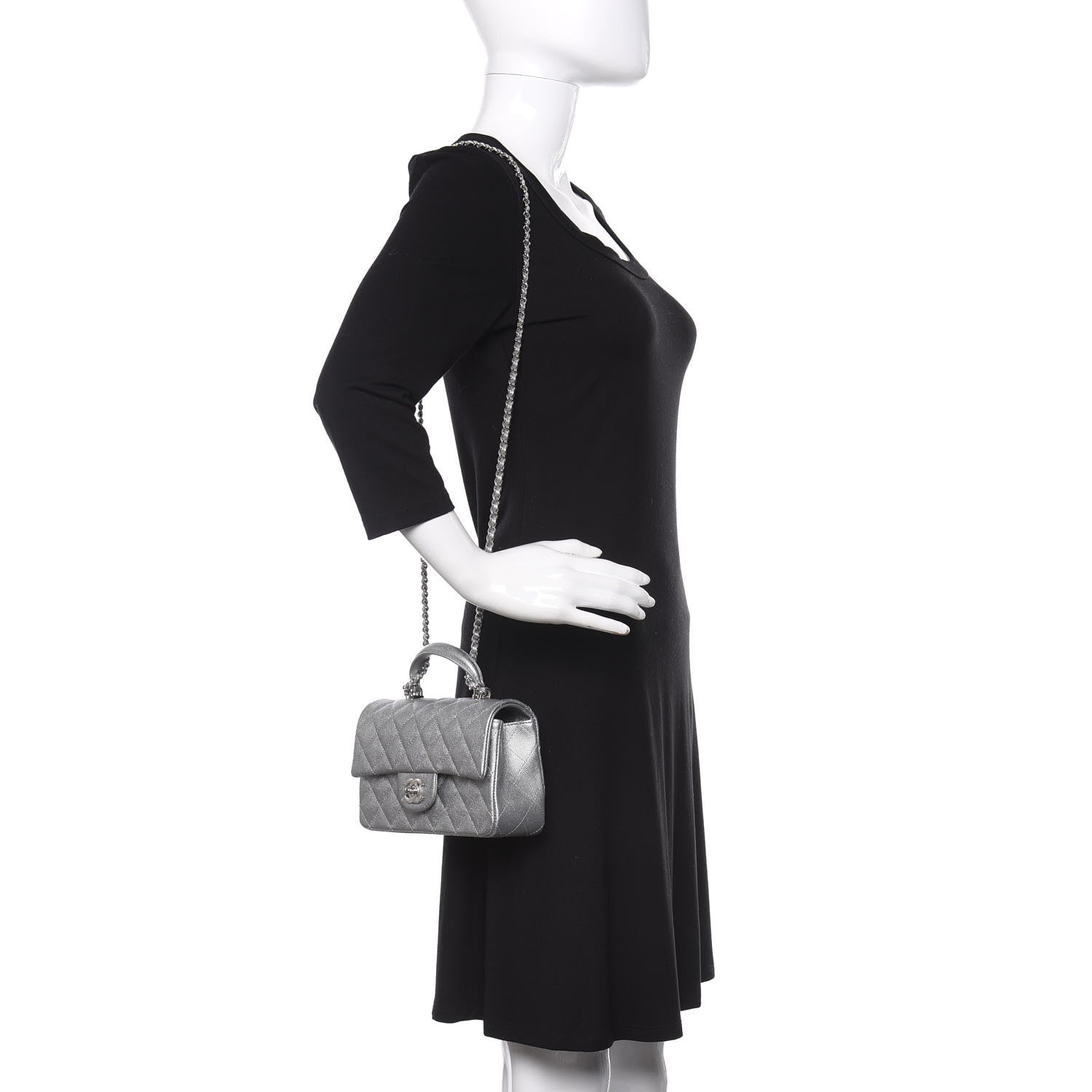 Chanel Metallic Caviar Quilted Mini Top Handle Rectangular Flap Silver 2 of 10