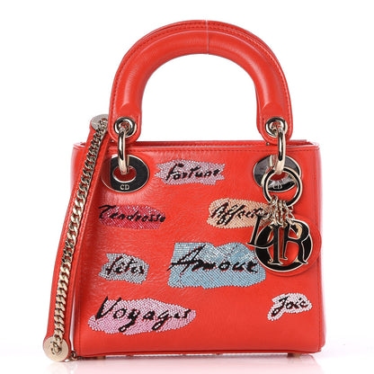 Christian Dior Calfskin Beaded Mini Lady Dior Rouge Multicolor 1 of 6