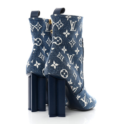 Louis Vuitton Denim Monogram Silhouette Ankle Boots 38 Navy Blue 4 of 9